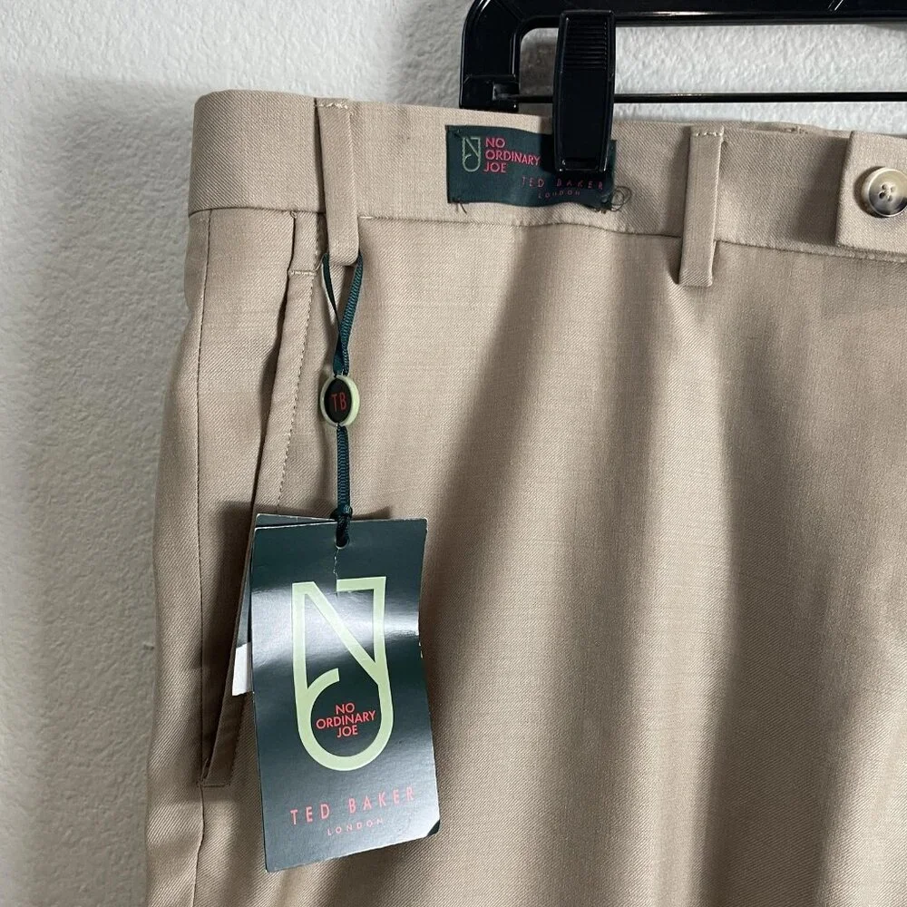 Ted Baker Dress‎ Pants Mens 40 Beige No Ordinary Joe Joey Wool Flat Front